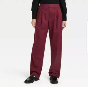 A new day high rise sraight Pants Burgundy NWT Cotton Pleat Front